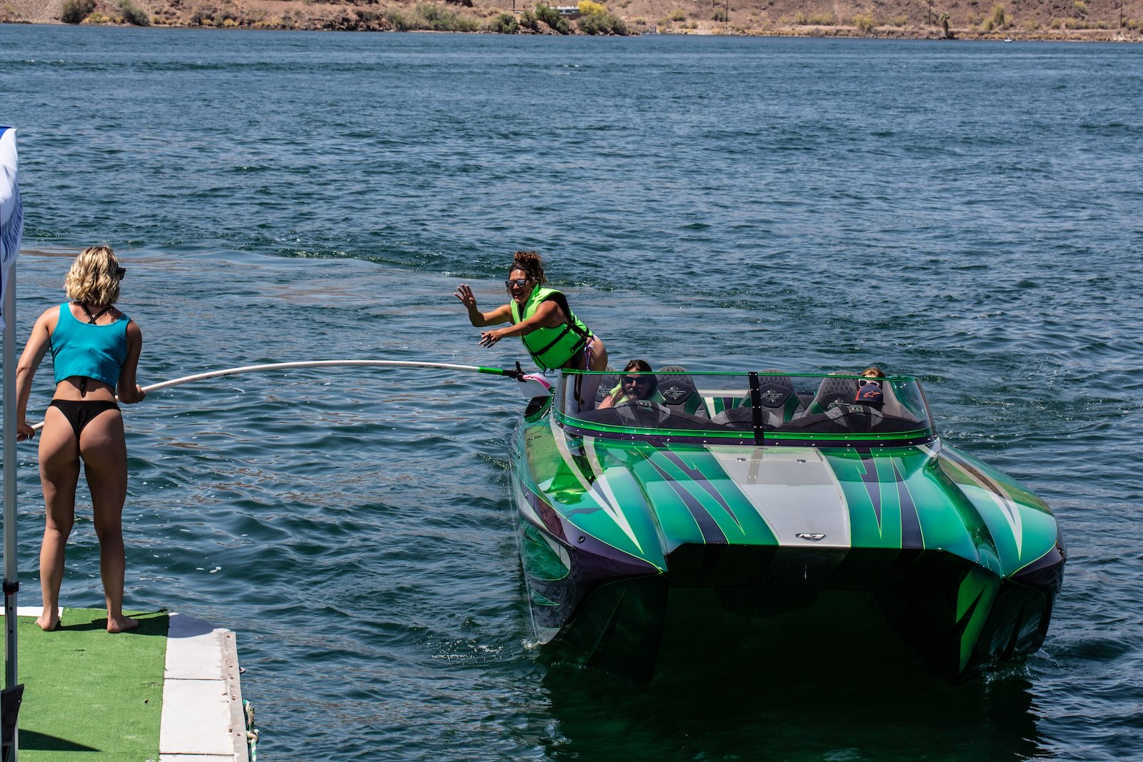 boater stopping at the Poker run 1st stop at the Lake Havasu Shootout